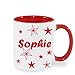 Kaffee Tasse Kaffeebecher mit Namen personalisiert mit Wunschnamen Sterne Namentasse Rot, Schwarz, Blau oder Hellgrün