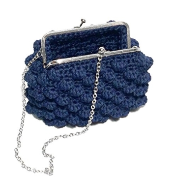 AGATA - Handmade in Italy - Handtasche elegant. Blau. Evening blue clutch purse with silvery vintage kiss clasp. - 