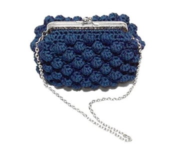 AGATA - Handmade in Italy - Handtasche elegant. Blau. Evening blue clutch purse with silvery vintage kiss clasp. - 