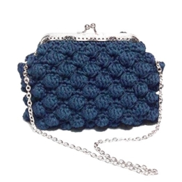 AGATA - Handmade in Italy - Handtasche elegant. Blau. Evening blue clutch purse with silvery vintage kiss clasp. -