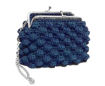 AGATA - Handmade in Italy - Handtasche elegant. Blau. Evening blue clutch purse with silvery vintage kiss clasp. - 