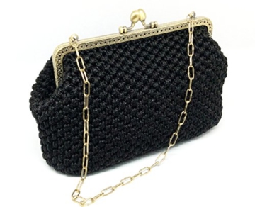 BRIGITTA - Handmade in Italy - Handtasche elegant. Schwarz. Evening black clutch purse with golden vintage kiss clasp. - 