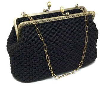 BRIGITTA - Handmade in Italy - Handtasche elegant. Schwarz. Evening black clutch purse with golden vintage kiss clasp. -