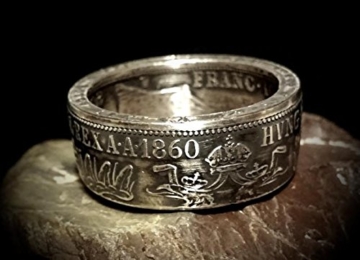 Coinring, Münzring, Ring aus sehr alter Münze (1 Florin/Gulden, Österreich 1860 ), 900er Silber - Double Sided coin ring - Größe 63 (20.1), handgeschmiedetes Unikat - 