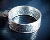 Coinring, Münzring, Ring aus sehr alter Münze (1 Mark Deutsches Kaiser-Reich 1903), 900er Silber - Double Sided coin ring - Größe 58 (18.5), handgeschmiedetes Unikat -