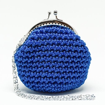 INGRID - Handmade in Italy - Handtasche elegant. Kleine Kupplung. Blau. Evening blue clutch purse / coin wallet, with vintage kiss clasp. - 