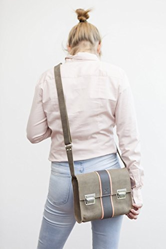 Lederhandtasche, graue Umhängetasche, femininer Crossbodybag - 