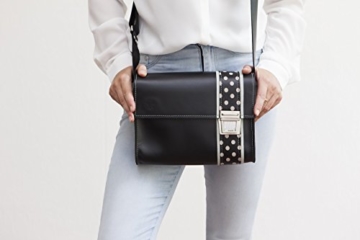 Lederhandtasche mit Polka Dots, süße Umhängetasche aus schwarzem Rindsleder , femininer Crossbodybag - 