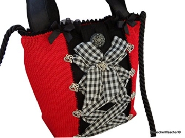 MascherlTascherl Rot-schwarze Dirndltasche. Verspielte Trachtentasche mit Herzen und schwarz-weiß karierten Mascherl. Handtasche für Oktoberfest und Trachtenveranstaltungen - 