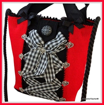 MascherlTascherl Rot-schwarze Dirndltasche. Verspielte Trachtentasche mit Herzen und schwarz-weiß karierten Mascherl. Handtasche für Oktoberfest und Trachtenveranstaltungen - 