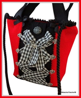 MascherlTascherl Rot-schwarze Dirndltasche. Verspielte Trachtentasche mit Herzen und schwarz-weiß karierten Mascherl. Handtasche für Oktoberfest und Trachtenveranstaltungen -