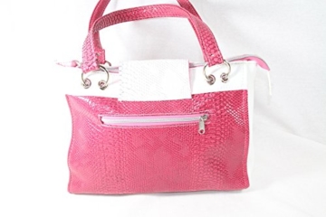 modische Handtasche Pink/Weiss Schlange - 