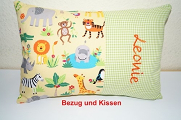 Namenskissen, Kissen 35x25cm Tiere hellgelb mit Wunschname bestickt -