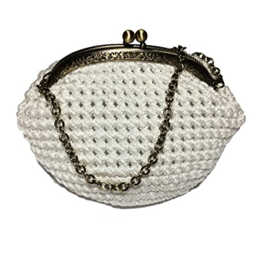 PERLA - Handmade in Italy - Handtasche elegant. Kleine Kupplung. Weiß. Evening white clutch purse / coin wallet, bronze kiss clasp. -