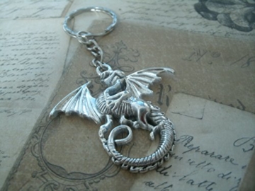 Schlüsselanhänger – Halskette – Drachen in Silbermetall - 