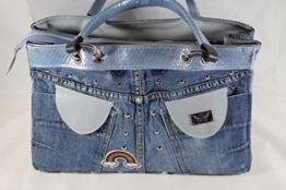trendige Jeans Handtasche kombiniert mit Echtleder in Blau Tönen -