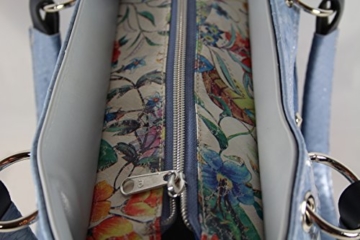 trendige Jeans Handtasche kombiniert mit Echtleder in Blau Tönen - 