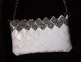 UNIKAT Clutch-Tasche mit Motiv Party Clutch weiß und schwarz laminiert Lack Gesteppt Handtasche -