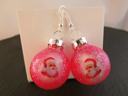Weihnachtskugel Ohrringe Christbaumkugel Weihnachtsmann Rot Glitter Unikat Ohrhänger handmade -