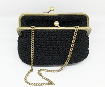 ZOE - Handmade in Italy - Handtasche elegant. Schwarz. Evening black clutch purse with golden vintage kiss clasp. - 